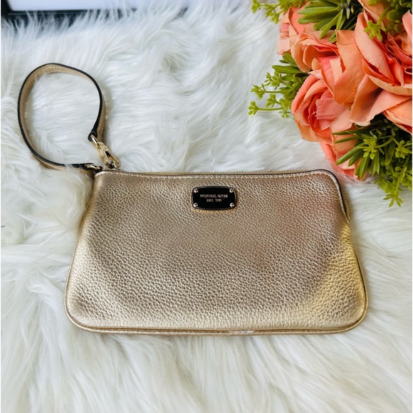 Michael Kors Gold Metallic Leather Wristlet - Picture 5 of 7